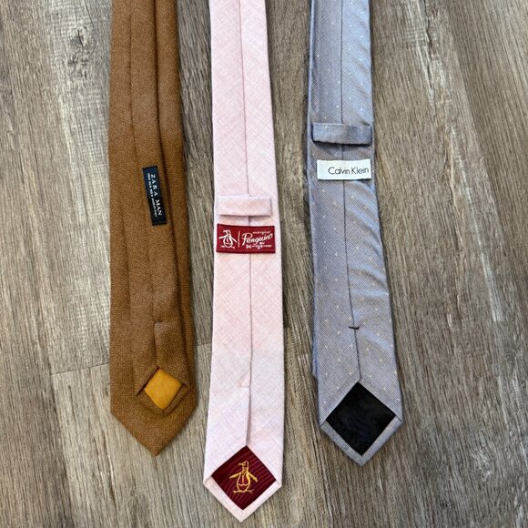 Slim Tie Lot (e.g., Calvin Klein, Zara, & Penguin) - Picture 3 of 3